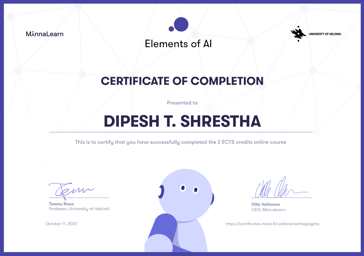 University of Helsinki course Element of AI