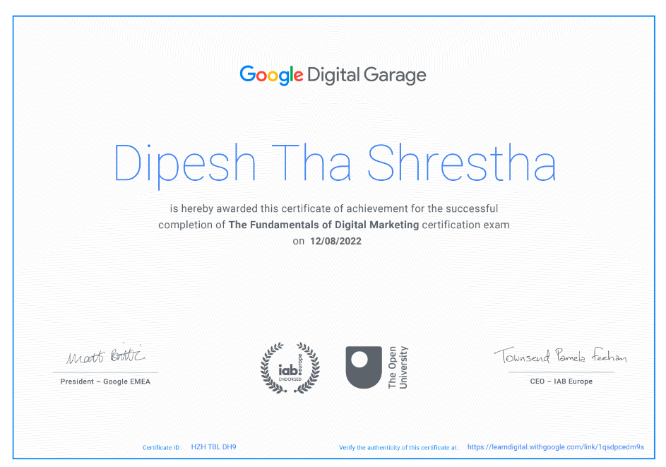 Google Digital Garage Digital marketing certificate