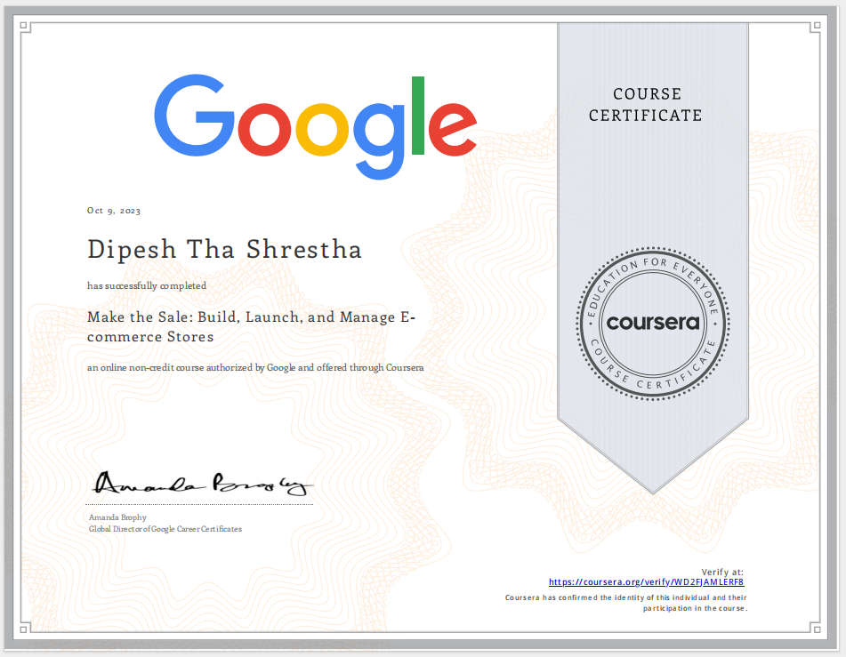Sales ecommerce certified by google